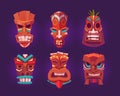 Tiki masks, wooden hawaiian tribal totem Royalty Free Stock Photo