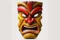 Tiki masks and wooden totems showcases the traditional Hawaiian and Polynesian art style white background