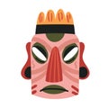 Tiki pink mask, ethnic totem from tropical island, ancient wooden tribal face decoration