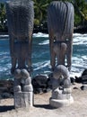Tiki Statues at Puuhonua O Honaunau on the Big Island of Hawaii Royalty Free Stock Photo