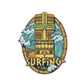 Tiki surfing hawaii print. Surf and wave