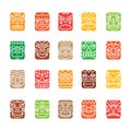 Tiki totem colored smile emotions faces muzzles icons collection