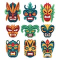 Tiki Tribal Mask, Hawaiian Design Elements, Vector Illustration