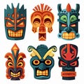 Tiki Tribal Mask, Hawaiian Design Elements, Vector Illustration