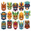 Tiki Tribal Mask, Hawaiian Design Elements, Vector Illustration