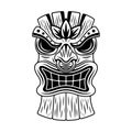 Tiki wooden head vector illustration in monochrome vintage style isolated on white background