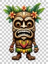 Tiki wooden tribal mascot cartoon character hawaiian ornaments on transparent background illustration Royalty Free Stock Photo