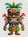 Tiki wooden tribal mascot cartoon character hawaiian ornaments on transparent background illustration Royalty Free Stock Photo