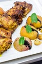 Tikka masala chicken and baked peaches