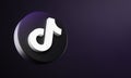 TikTok Circle Button Icon 3D on Dark Bakcgorund. Elegant Template Blank Space