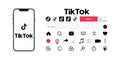 TikTok glitch icon of social media. TikTok symbol in smart phone. Tik Tok interface, profile. Tik tok mobile App interface