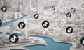 TikTok Icon Over Aerial View of City Buildings 3D Rendering