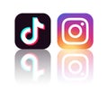 Tiktok and Instagram mobile apps icons with reflection, vector illustration