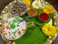 Til Gul , haldi Kumkum and sugar crystals for Makar Sankranti festival in India, selective focus