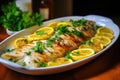 Tilapia fish baked with garlic and lemon