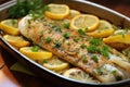 Tilapia fish baked with garlic and lemon