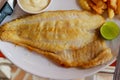 Tilapia fish steak on a white plate. Royalty Free Stock Photo