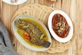 Tilapia Pesmol and Terong Balado, Indonesian Traditional Food Main Dish