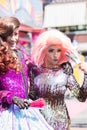 Tilburg, Netherlands - 22.07.2019: couple of transgender man in spectacular costumes at Roze Mandaag - gay, lgbt pri