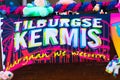 Tilburg, Netherlands - 22.07.2019: Tilburgse Kermis poster towel on decorated balcony in Tilburg