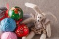 Tilda rabbit doll with clew and christmas ball