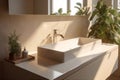 design hotel sunlight sink interior modern counter faucet house bathroom luxury. Generative AI. Royalty Free Stock Photo