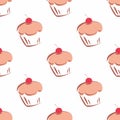 Tile cherry cupcake vector pattern on white background Royalty Free Stock Photo