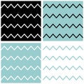 Tile chevron vector pattern set with sailor blue, black and white zig zag background