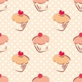 Tile vector cupcake and polka dots pattern Royalty Free Stock Photo