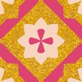 Tile decorative floor pink and gold tiles vector pattern