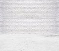 tile floor and brick white wall background Royalty Free Stock Photo