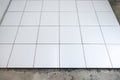 Tile floor under construction in room Royalty Free Stock Photo