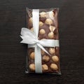 Tile of homemade milk chocolate with hazelnut