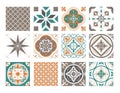Tile ornament colorful patchwork set, ceramic geometric abstract ornate decoration design Royalty Free Stock Photo
