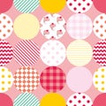 Tile patchwork vector pattern with polka dots on pastel pink background Royalty Free Stock Photo