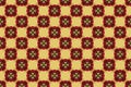 Tile pattern with symmetric geometrical ornament of red floral squares. Geometric seamless design template with yellow and crimson