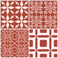 Tile portugal flower seamless pattern set. Red color geometric background. Traditional azulejo repeat ornament. Vector monochrome Royalty Free Stock Photo