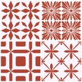 Tile portugal flower seamless pattern set. Red color geometric background. Traditional azulejo repeat ornament. Vector Royalty Free Stock Photo