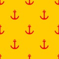 Tile sailor vector pattern with red anchor on summer yellow background