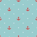 Tile sailor vector pattern with red anchor and white polka dots