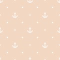 Tile sailor vector pattern with seamless anchor and white polka dots on pastel background Royalty Free Stock Photo