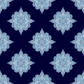 Tile seamless pattern with arabesque flowers. Royal background in blue colors