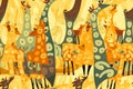 tile. Seamless pattern. Giraffes in the savanna of Africa. Generative AI