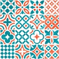 Tile seamless pattern. White, orange and blue colors. Hand-drawn ornament in patchwork style. Grunge texture. Print for textile, Royalty Free Stock Photo