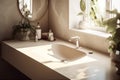 tile sink sunlight interior faucet house bathroom modern design counter luxury. Generative AI. Royalty Free Stock Photo