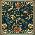 Tile in the style of William Morris arts and crafts movement.