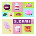 Tile of sweet blueberry dessert collection icon. Banner concept berry dessert for web.