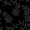 Tile tropical vector pattern with leaves on black background Royalty Free Stock Photo