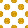 Tile vector pattern with big golden polka dots on white background Royalty Free Stock Photo
