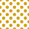 Tile vector pattern with big golden polka dots on white background for seamless decoration wallpaper Royalty Free Stock Photo